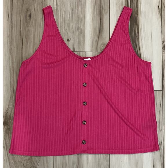Button Detail Ribbed Pink Tank Top Women’s Size XXL - Picture 1 of 4